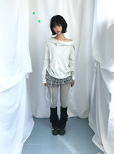 Feminine Flat Neck Long T-Shirt