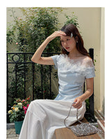 Asymmetrical Lace Trim Off-Shoulder Tee