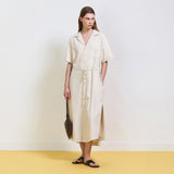 Back Cut-Out Linen Stripe Dress