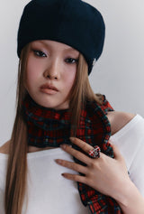 BEADED TARTAN CHECK HEART RING (RED)