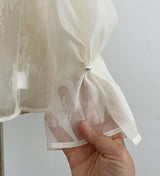 Loet Pintuck Pearl Sheer Lace Blouse