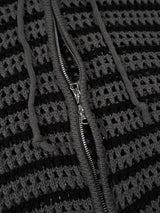 (UNISEX) Mesh Stripe Cropped Zip-up Knit