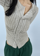 (BODY-SHAPING FIT♥) スリムボタンシャードカラーVネックニットカーディガン - 2 COLOR