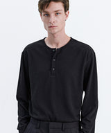 HENLEY NECK LONG SLEEVE T-SHIRT_BLACK
