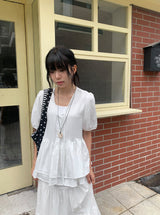 Pombo Tiered Frill Over Fit Short Sleeve Puff Blouse