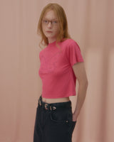 テキストバタフライクロップTシャツ-PINK