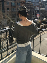Deep V-neck see-through knit (6c)