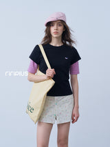 Riverstone Plus フェイクツーピース 切替 半袖Tシャツ スリムフィット トップス