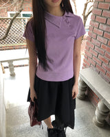 バティンピケアシンメトリーポイントショートスリーブTシャツ