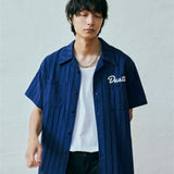 dustin chain stitch bowling shirt navy