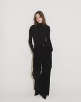 LETTERING CORDUROY WIDE LEG PANTS [BLACK]