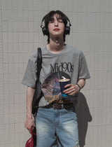 パームプリントクロップショートスリーブTシャツ