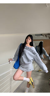 off-shoulder lettering sweater long-sleeved sweatshirt