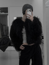 Eyelet Angora Fur Short Beanie