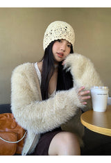 Pearl V-neck loose fit fur cardigan