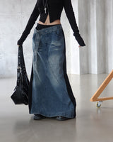 denim coloring belt SET maxi long skirt