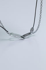 All Surgical steel double bold clip leather necklace