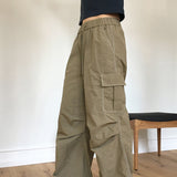 Potal stitch color combination nylon two-way cargo long wide jogger pants