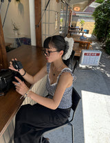 チェックレーススモークバンディングブラウス