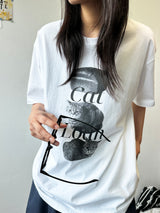 ノア キャット タトゥープリント オーバーサイズ ブラックTシャツ - 4カラー