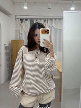 ウールナッピングカラーストライプロングスリーブTシャツ
