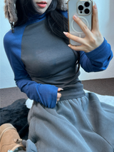 ラグランスリーブポロネックTニット💚💙🩷🩶4カラー