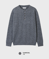 Look & P ヘンリーネックボタンケーブルオーバーフィットニット