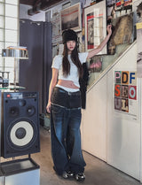 Kio two-tone layered denim pants
