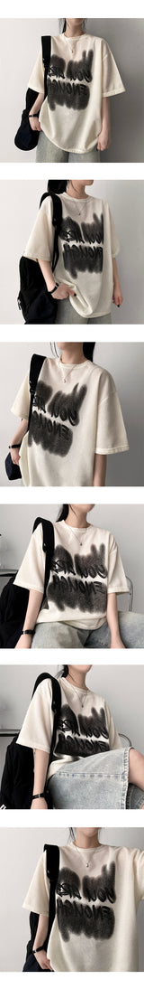 サーフレタリングニットショートスリーブTシャツ