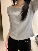 ルアコットンボートネック 3/4 スリーブTシャツ