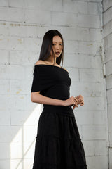 Drape Off-Shoulder T-Shirt - Black