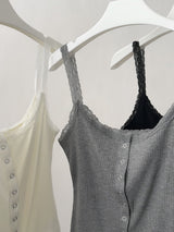 New lace ボタンスリムノースリーブTシャツ