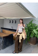 Hazelnut pintuck wide cotton casual pants