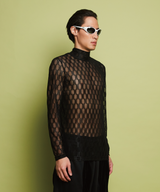 CHECK MESH TURTLENECK TOP