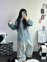 STRIPE OVER BOXY BOYFRIEND ロングスリーブTシャツ ❤💚🩵🧸4COLOR