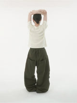 Beads back pocket cotton pants -4C