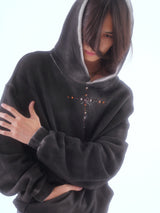 クロス刺繍ホットスタッズディストレスウォッシュドスプレーフーディー