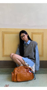 Bow V-neck Loose Fit Gray Vest
