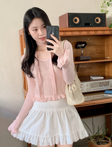Feminine Frill Wool Crop Knit + Tie Set (3color)