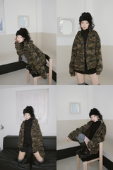 camouflage thick hood zip-up