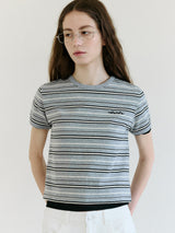 ストライプリンガーTシャツ GY+BK