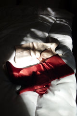 Satin Ribbon Boots Heel(Red)