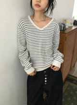 26FW★ [BAONHAUS] セブニン ストライプ ブイネック ニット