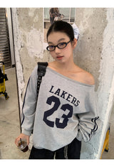 Number off-shoulder loose fit sweatshirt