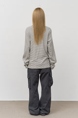 ネックスタッドボーダー長袖Tシャツ