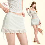 [GirlyFancyClub] French Ruffle Lace Short Skirt A-line Hollow-out Lace Skirt Summer Women