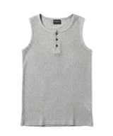 Ribbed Henley-Neck Sleeveless Top Gray