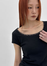[MADE] Cozetti Lace U-Neck Short Sleeve Top