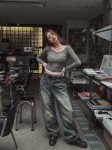 Tinta brush damage balloon denim pants