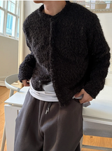 [Unisex] ヘアリークロップラウンドニットカーディガン(3color)